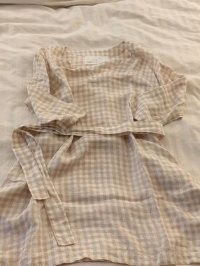 notPERFECTLINEN Beige and White Gingham Linen Dress